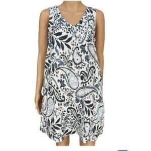 Lucky‎ Brand Linen Paisley V Neck Sleeveless Tunic Dress Women M